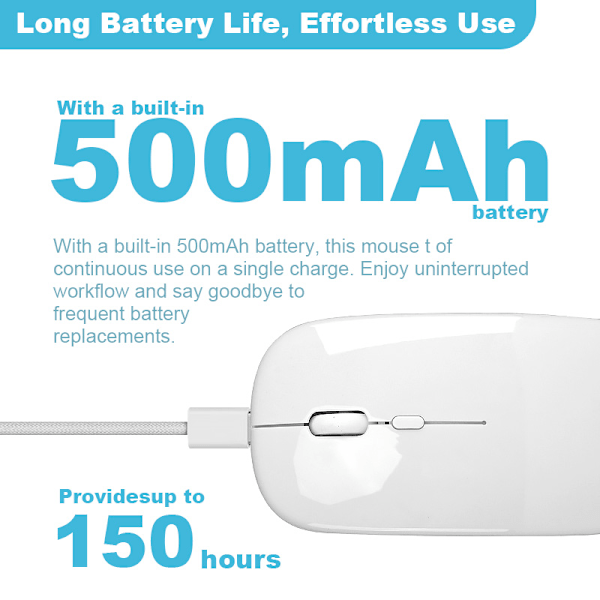 Trådlös Mus 2.4G - Tyst Optisk Datormus White White