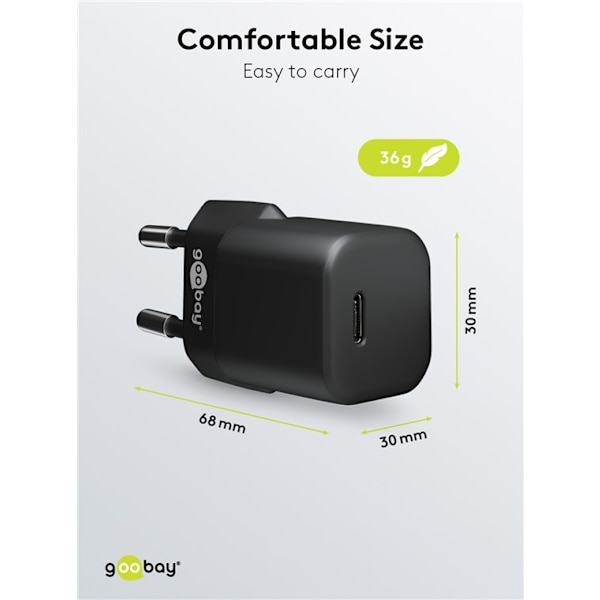 USB-C™ PD GaN hurtigoplader Nano (30 W) sort