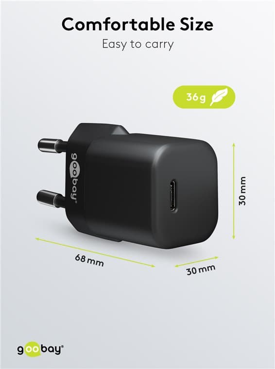 USB-C™ PD GaN -pikalaturi Nano (30W), musta