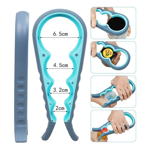 5-i-1 Åbnersæt - Glas, Dåse, Flaske og Ringtræk Åbner med PP, Silikone og Rustfrit Stål, Ergonomisk Seniorvenligt Greb Blue + Grey Blue + Grey