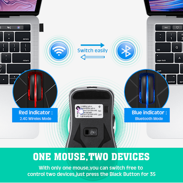 Dual Mode Bluetooth Trådløs Mus - Ergonomisk Design