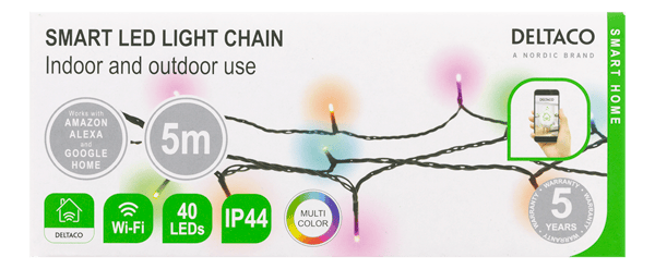 WiFi light chain, 5m, 40 led, adapter, IP44, RGB