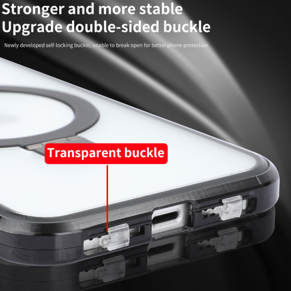 Transparent, Magnetiskt Fodral med Stativ för iPhone iPhone 15 Pro Max Svart