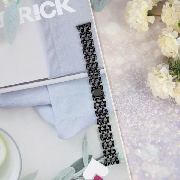 Klockarmband i rostfritt stål med diamanter och fem pärlor Svart