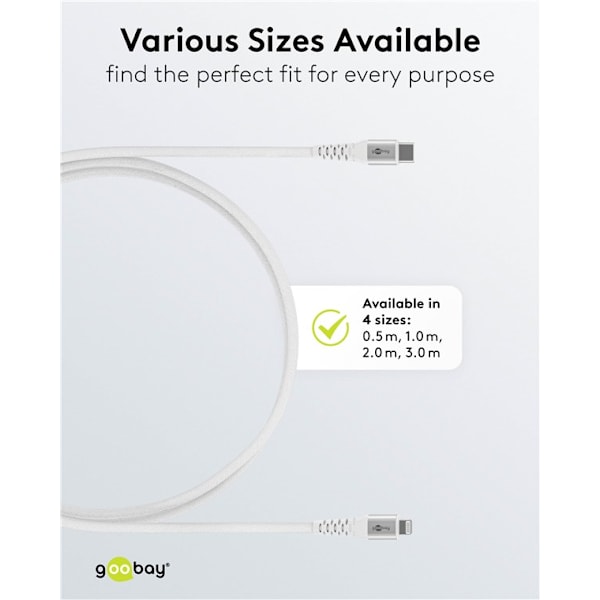 Lightning-USB-C™ supersoft textilkabel med metallkontakter, 0,5 m, vit