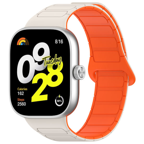 Kellonranneke Xiaomi Redmi Watch 4/Mi Band 8 Pro/9 Pro -rannekkeelle Valkoinen + oranssi