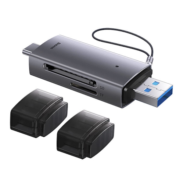 Baseus Lite Series SD/TF minneskortläsare, USB + USB-C (grå)