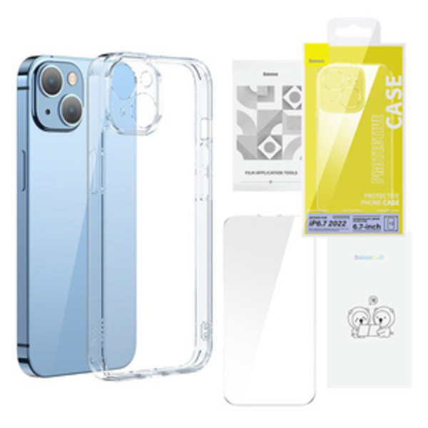 Baseus SuperCeramic Transparent glasetui og hærdet glas sæt til iPhone 14 Plus