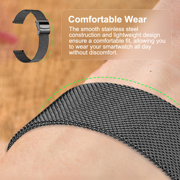 Armband Rostfritt stål Garmin Venu 3S / Forerunner 265s 18 mm Svart