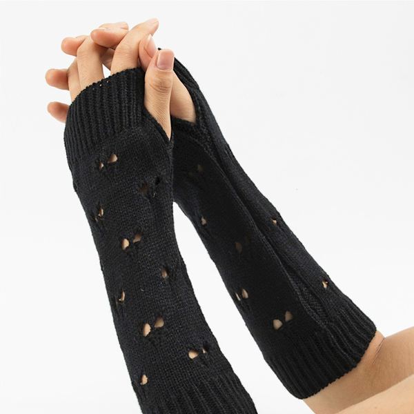 Stickade armvärmare, fingerlösa handskar för kvinnor och män Svart