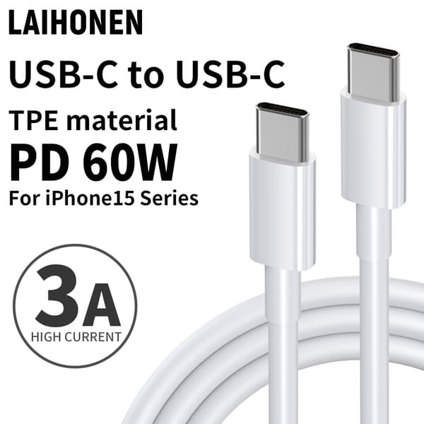 3 m hurtigopladerkabel, USB C til USB C-kabel 60W