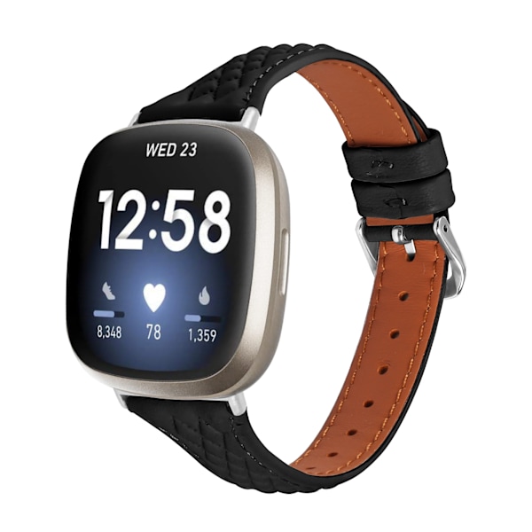 Klockarmband i Äkta Läder för Fitbit Versa 4 Svart