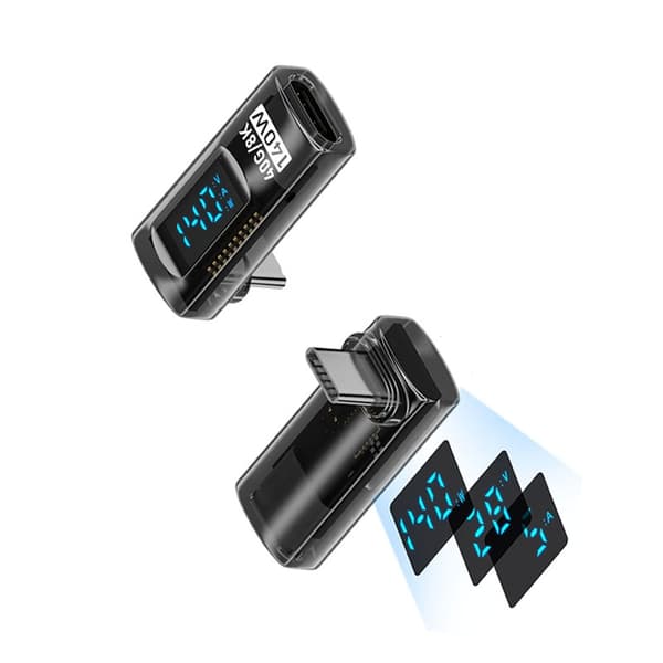 240W USB-C hun- til USB-C han-adapter med digitalt display - vertikalt buet design, sort (2-pak)