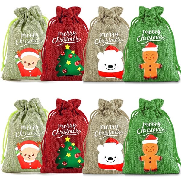 Jouluiset juuttilahjapussit 8-Pack
