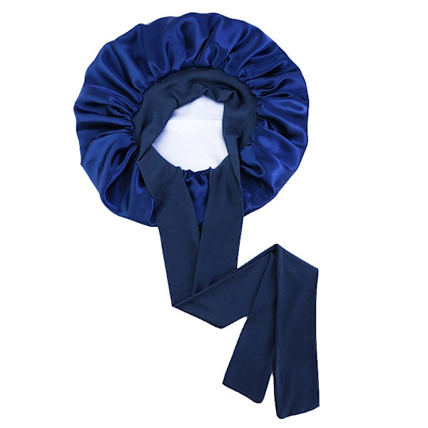 Dubbelt Lager Satin Elastisk Streamer Sovmössa - Marinblå