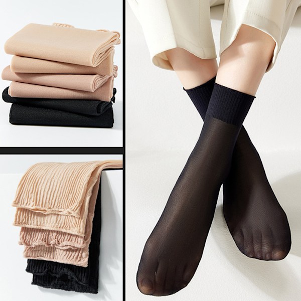 10 par Dam Transparenta Ankelsockor med Spets Black Black