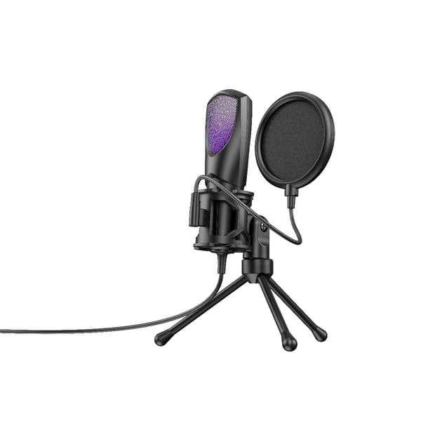 RGB Gaming Mikrofon med Foldbart Tripod Stativ, Stødmontering & Popfilter - USB Kondensatormikrofon til PC/Laptop