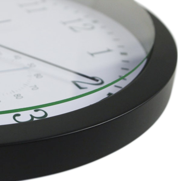 Tyst väggklocka med termometer och hygrometer, 30 cm diameter Svart
