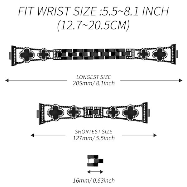 Huawei Fit 3 Klöver Kedjearmband Svart