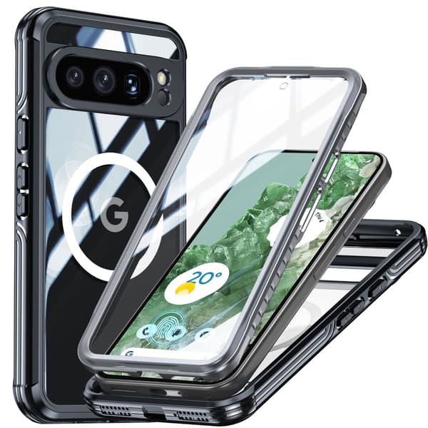Google Pixel 9A magnetisk cover med 9H hærdet glas bagside Grey Grey