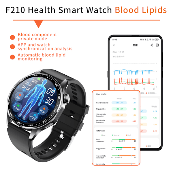 Smartwatch med EKG, pulsmåler, blodtryksmåler og skridttæller Sort læderrem