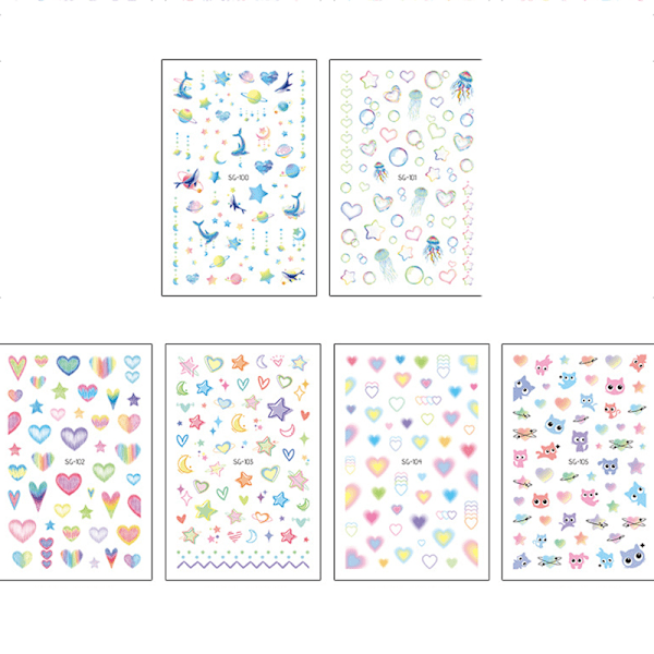 Glitter Nail Art Stickers - 6-pack model 1