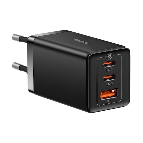 Väggladdare Baseus GaN5 Pro 2xUSB-C + USB, 65W (svart)