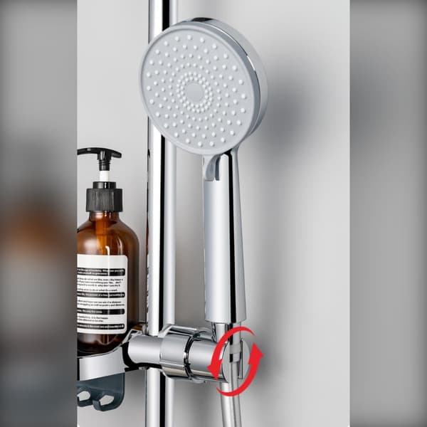 Shower Head Shelf Bracket with Storage Hooks ABS rail-mounted shower caddy kompatibelt med 18-26mm round rail Silver Silver