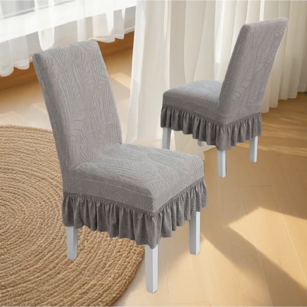 Lucky Leaf Stolskydd med Volang - 6-pack - Universal Storlek: Polyester, Elastiskt, Jacquard Matstolöverdrag Grey Grey