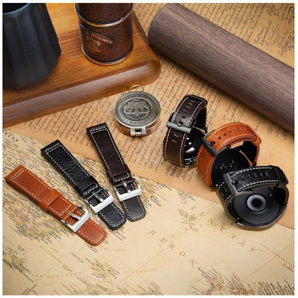 Armband i äkta läder för Samsung Galaxy Watch 4 Kaffe+svart 20 mm