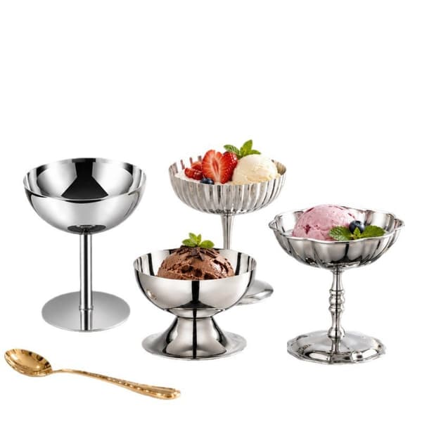 Isbæger i 304 rustfrit stål med ribbet foddesign til desserter, budding og bryllupsborde i sølv