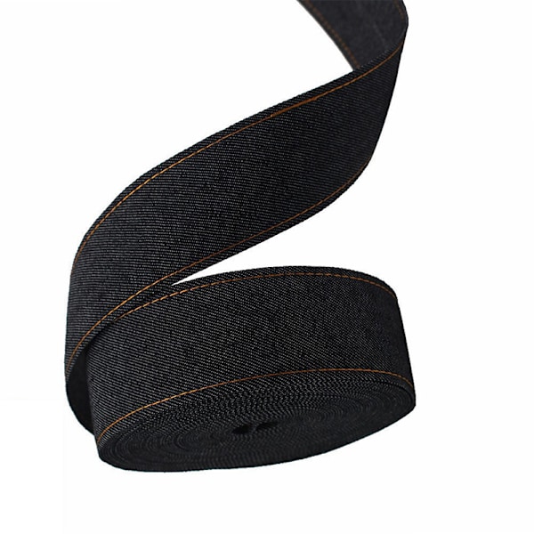 Svart denimband med gul linje - 5 cm bred