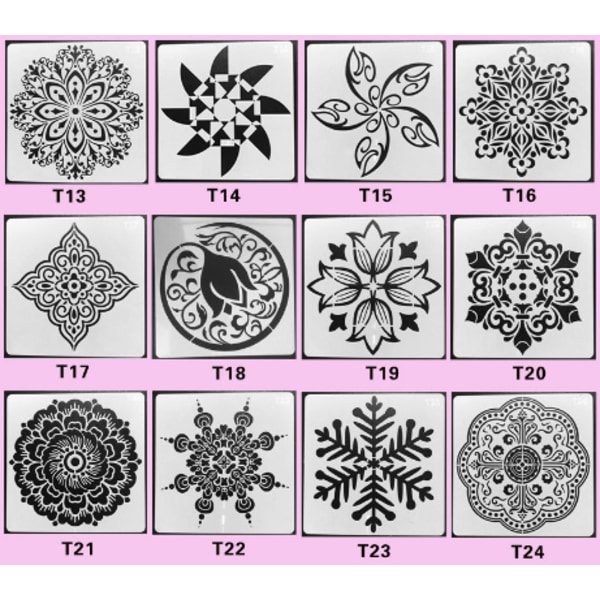 12-osaiset Mandala-stensiili uudelleenkäytettävät mandalamaalausmallit model 2