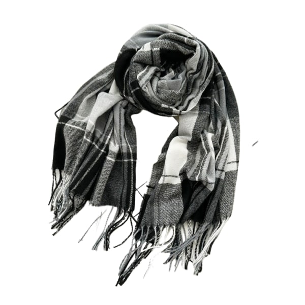 Cashmere-liknande linje rutnät scarf mångsidig brittisk stil Vit