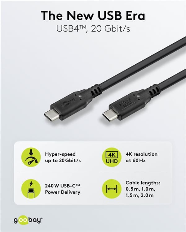 USB-C™-kabel, USB4™, 2 m, sort