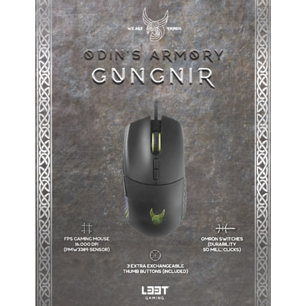 Gungnir gaming mouse. 8 buttons. 16.000 dpi ergonomic RGB Svart