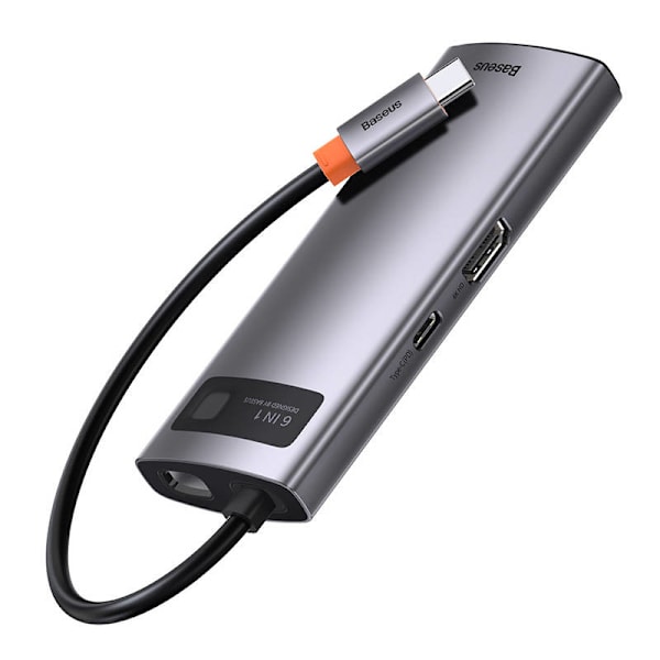 Hub 6in1 Baseus Metal Gleam Series, USB-C till 3x USB 3.0 + HDMI + USB-C PD + Ethernet RJ45