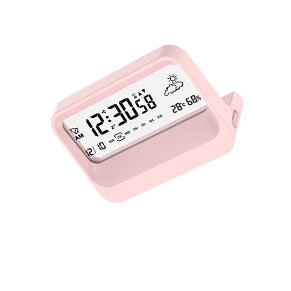 Multifunktionell Digital Student Väckarklocka med Temperatur, Luftfuktighet och Timer (Batterier Ingår Ej) Pink Pink