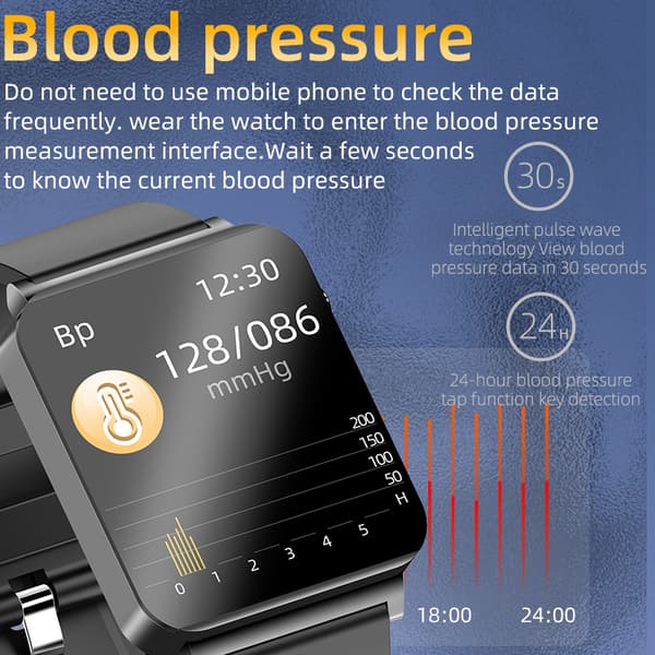 Smartwatch med EKG, puls, blodiltning, søvnmonitor Black Black