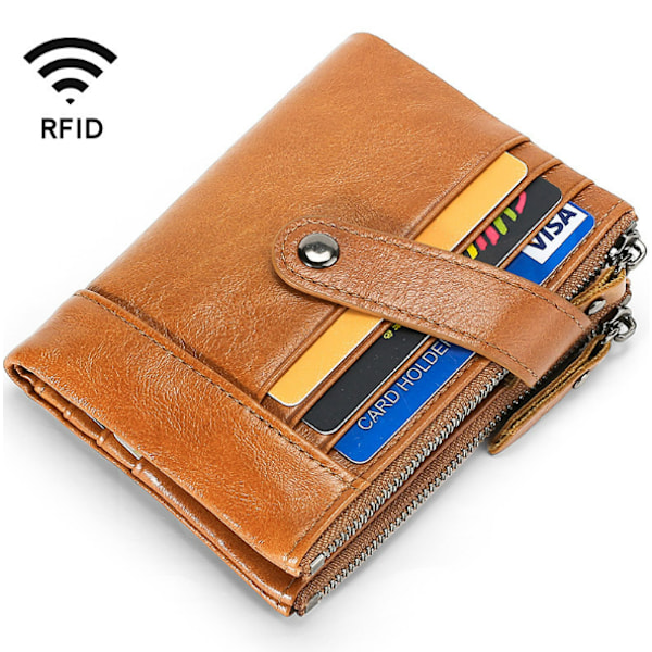 RFID-pung i læder til mænd - smal kortholder med RFID-beskyttelse Brun