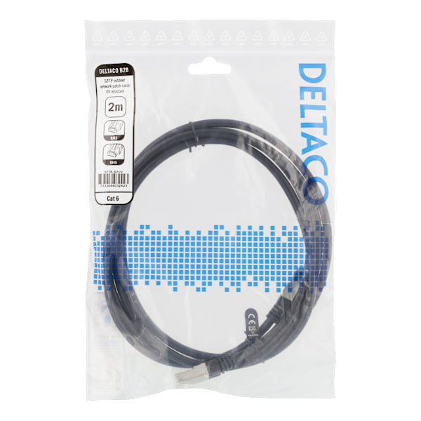 S/FTP Cat6 patch cable, 2m, 250MHz, UV resistant, black