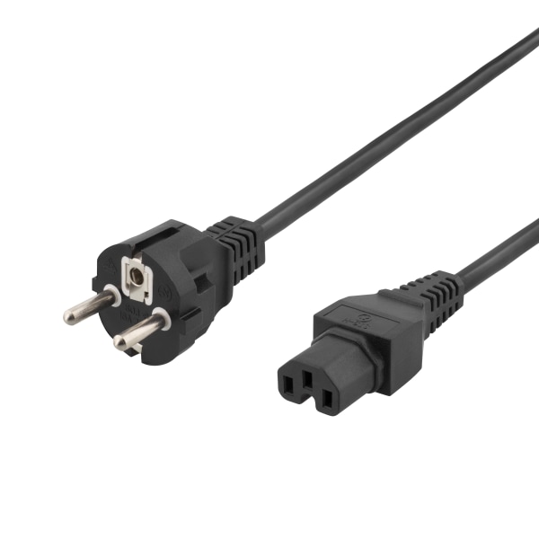 Power cord CEE7/7 - IEC C15, 1m, black