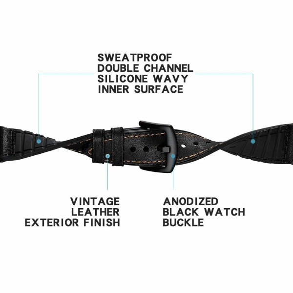 Armbånd Samsung Gear S3 Classic, Frontier, Galaxy Watch 22 mm Læder Sort