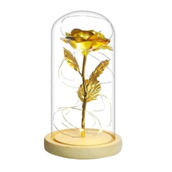 Glaskupol med LED-slinga och guldros Guld
