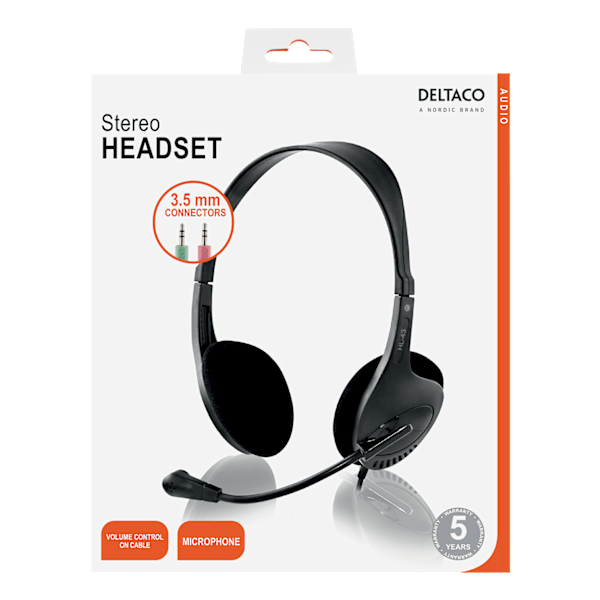 Headset, on-ear, volume control on the cable, 2 x 3