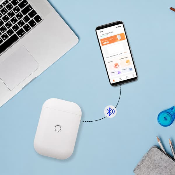 Bærbar Bluetooth-etiketprinter, 15 mm termisk udskrivning til Apple iOS og Android White White