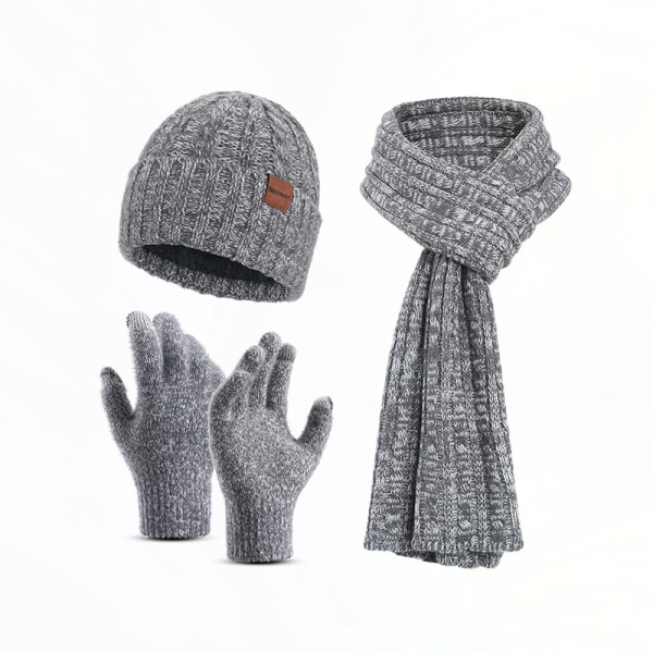 Varm Scarf Handske Hatt Beanie Set Grå