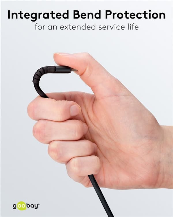 USB-C™ erittäin pehmeä tekstiilikaapeli metalliliittimillä, 2 m, musta