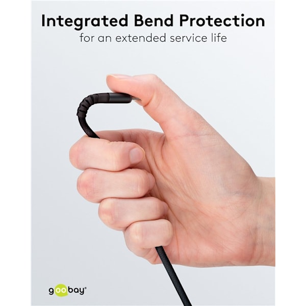 USB-C™ superblødt tekstilkabel med metalstik, 2 m, sort