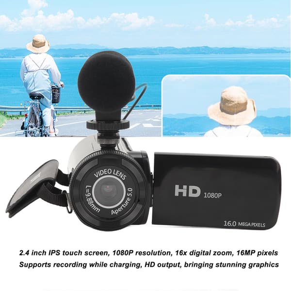 HD digitalkamera med vidvinkelobjektiv Black Black